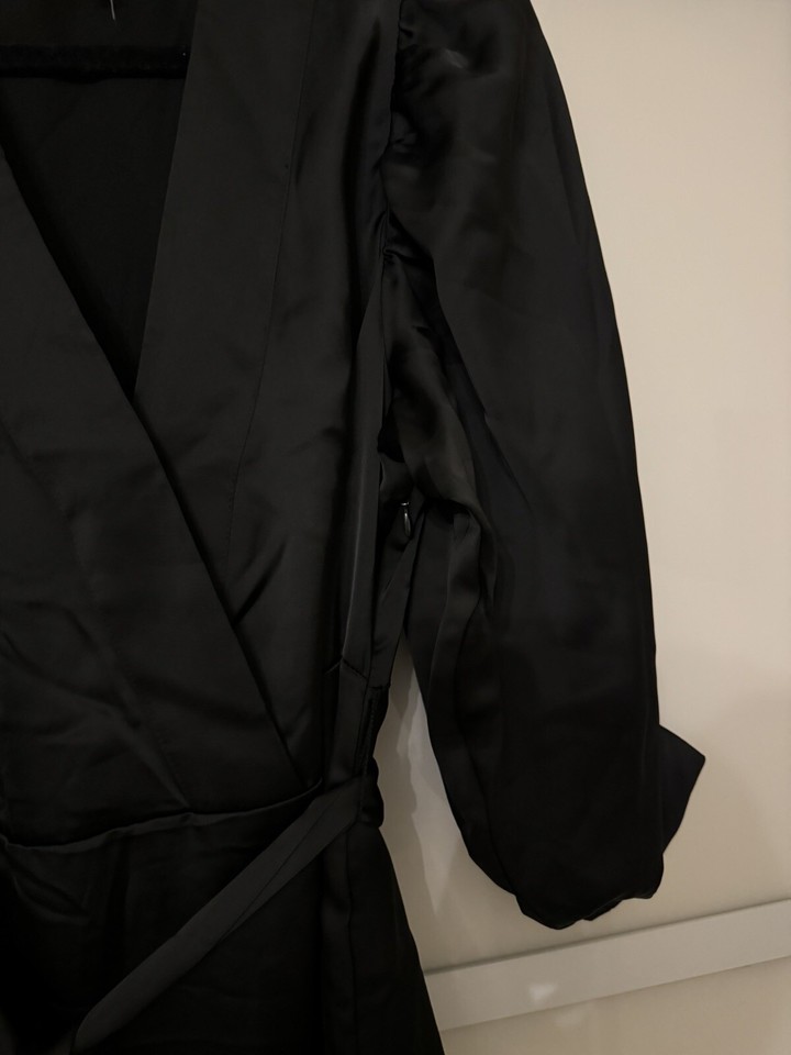 H&M Tiebelt Satin Black Dress L eBay