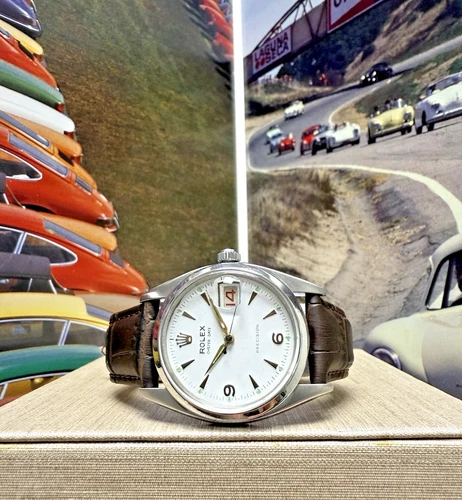 Mens Rolex OysterDate Precision Stainless Steel White Dial 34mm Watch 6494