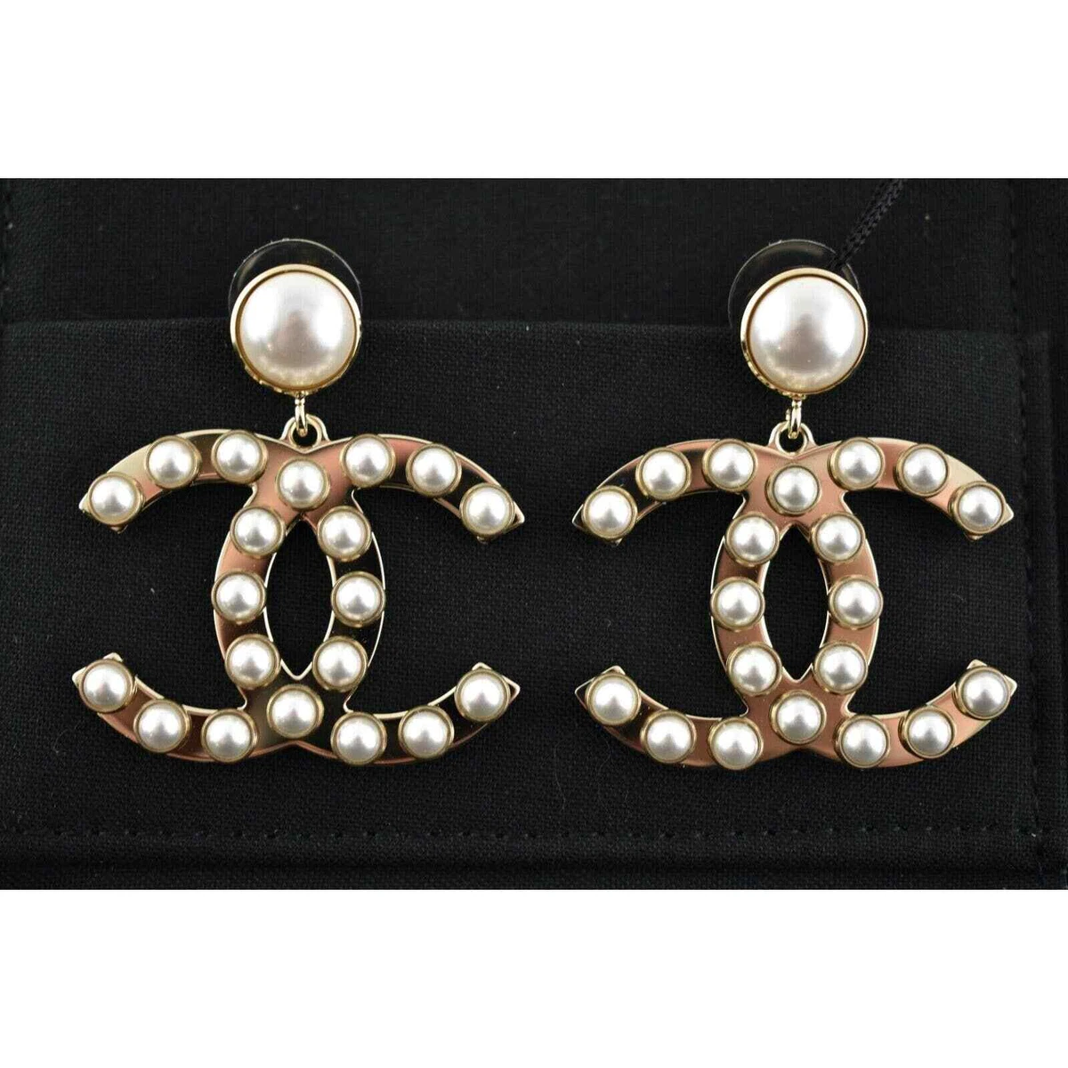 Chanel Pearl with CC Logo Gold Metal Earrings