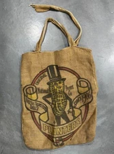 Vintage Planters Burlap Tote Bag With Handles National Peanut Co. Mr. Peanut