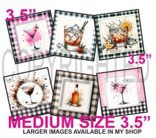 6 MEDIUM Card Toppers 3.5" Martini/Whisky Drinks Birthday Card Making/Tags FLAT