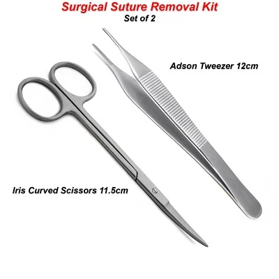 MEDSPO Surgical Student Basic Suture Removal Kit Adson Tissue Forceps Iris Scissors X2