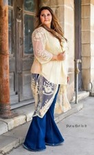 New PLUS SIZE Womens BEIGE FLORAL LACE BELL KIMONO WRAP CARDIGAN DUSTER XL 1X