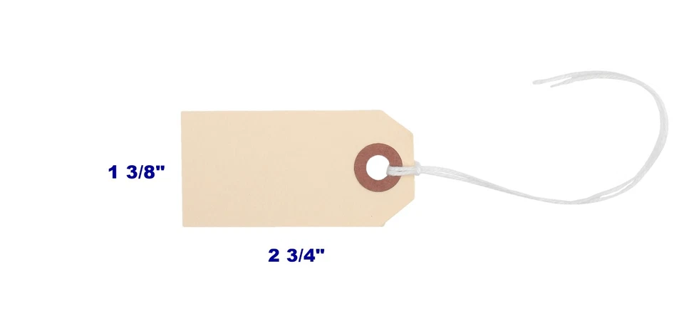 1000- 2 3/4" x 1 3/8" Size 1 Manila Tags with String for Inventory Merchandise - Image 2 of 4