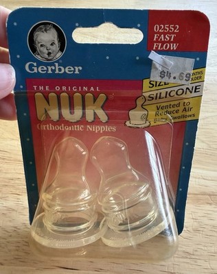 1997 Gerber Nuk 2 Pack Sz 2 Orthodontic Silicone Fast Flow Bottle Nipples 02552
