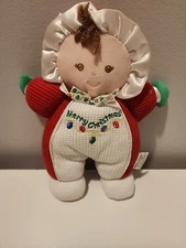 Soft Dreams Christmas Doll 7" Plush Stuffed Waffle Lovey Rattle Red Brown Eyes
