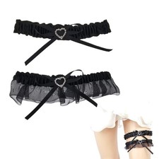 Black Lace Wedding Garter Set, Heart, Leg Garter Belt, Bride, Women, Body Gift