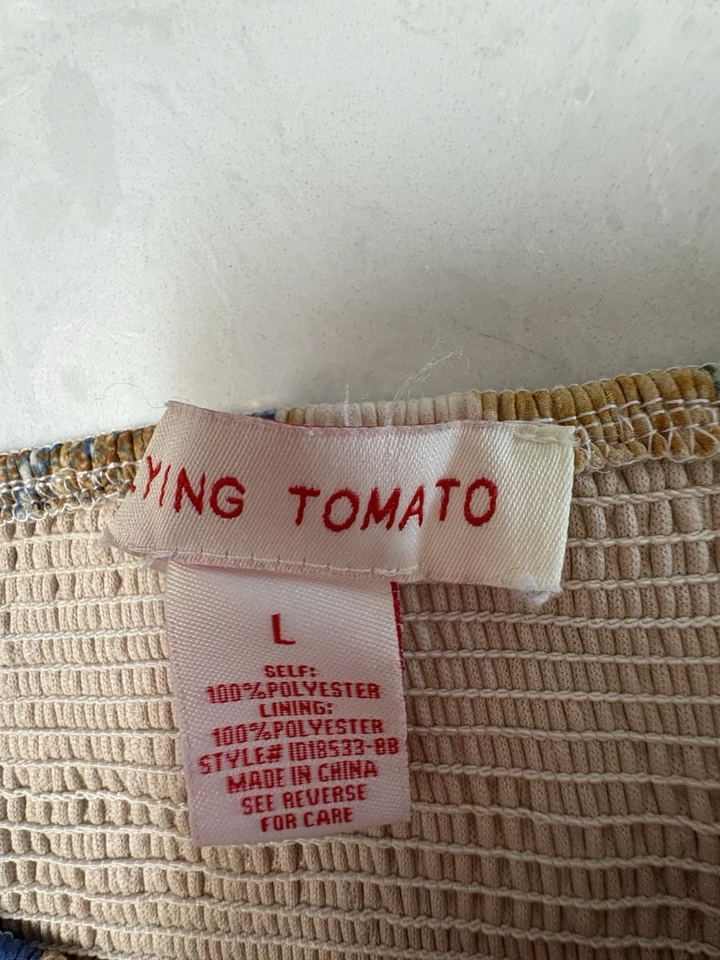 Flying Tomato Dress L Cottagecore Smocking Long Sleeves Short - Image 3 of 4