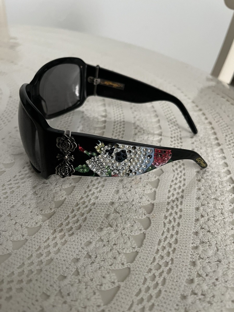 Vintage Ed Hardy Rose & Skull Swarovski Crystal Black  display picture 2