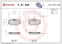 Brembo P 61 035 Bremsbelagsatz, Scheibenbremse FüR Peugeot