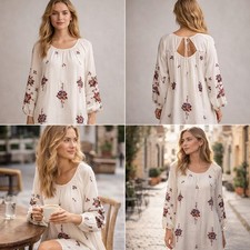 Free People Embroidered Dress Womens Size Small Ivory Floral Bohemian