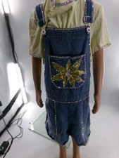 Dance Costume Large Child Denim Overalls Jazz Tap Clogging Rhinestones Sunflower