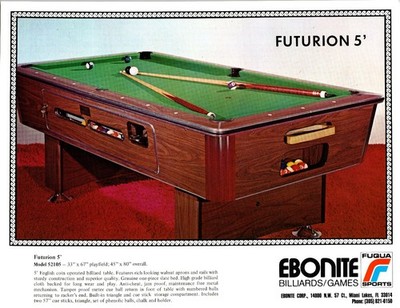 1960s Ebonite Futurion 5' Coin-Operated Billiard Table Flyer Miami FL