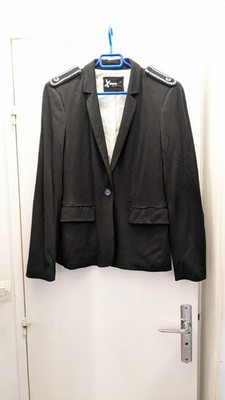 Jacke Blazer schwarz Damen Sinequanone Viskose Elasthan Gr.2/38 Vintage Detail...