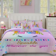 Unicorn Twin Bedding Sets for Girls,6 Piece Bed in a Bag,3D Flower Bedding Co...
