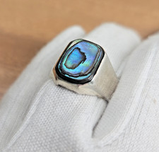 Vintage Sterling Silver Mexico Taxco TL-66 Abalone Ring Size 9 Southwestern
