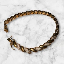 Contemporary Sterling Silver & Gold Plated Vermeil Link Tennis Bracelet Box Clsp