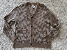 Rhythm Mohair Herringbone Cardigan Mens Small Brown Wool Blend Button Sweater