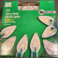 NEW Home Accents Holiday 50 Warm White C9 LED Lights - Steady Lit - FREE SHIP