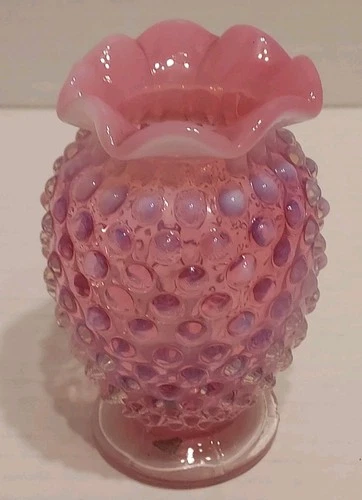 Fenton Cranberry Opalescent Hobnail Budvase