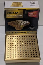 Reln Square 6" x 6" Brushed Gold Shower Drain Cover Grate w/ Strainer FD0602SQ
