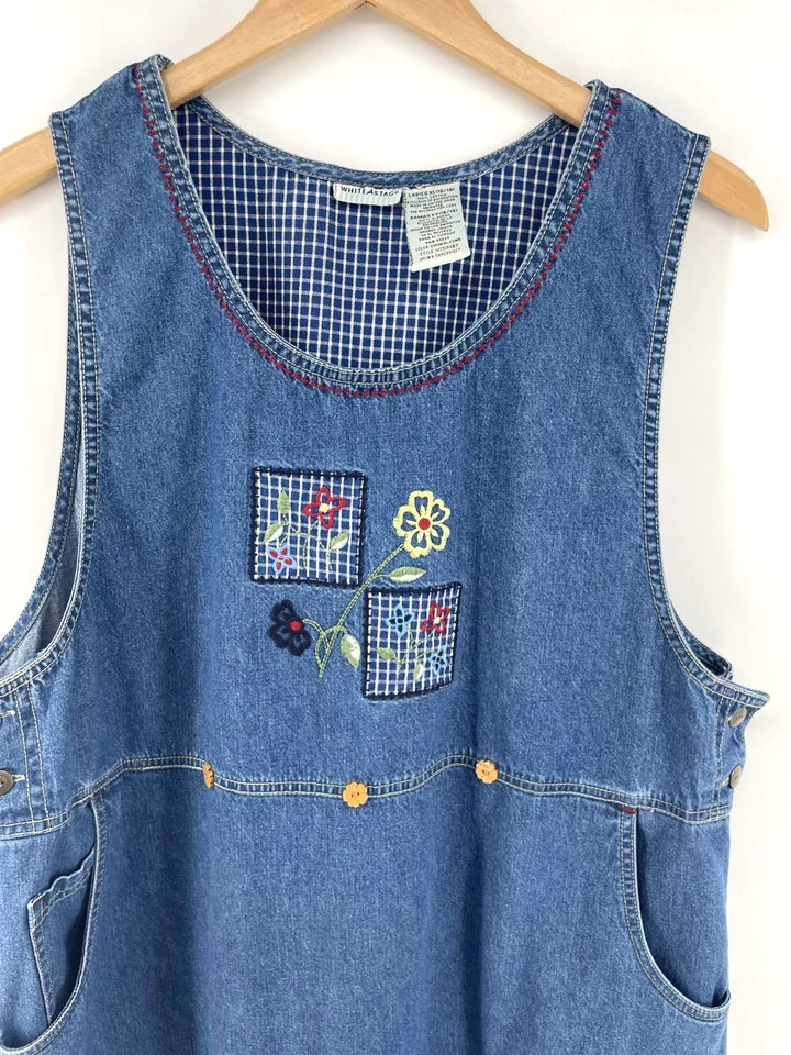 Maxi Jersey Vintage Blanco Ciervo Denim Mujer XL 16/18 Bordado Azul Modesto Foto 2 de 4