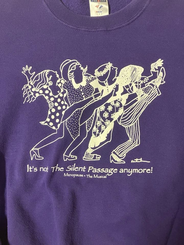 Sudadera De Colección Menopausia El Musical Cuello Redondo Talla Grande Comedia Púrpura RARA Foto 2 de 4