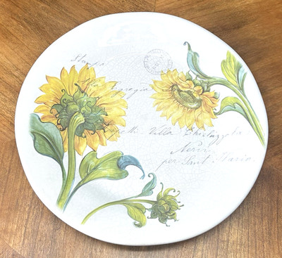 SUNFLOWER Set of 4 Dinner Plates 10.5  Valori Home Italy Yellow Sunflowers White