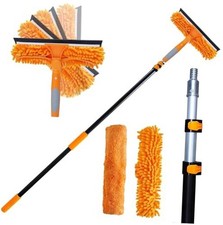 20 Ft+ Reach 2 In 1 Window Squeegee Duster with 5-to-12 Foot Extension Pole,