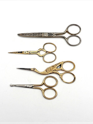 VINTAGE SECO GERMANY STORK & GINGHER ITALY SEWING EMBROIDERY SCISSOR Lot Of 4