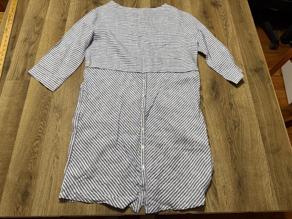 Vestido Isaac Mizarahi, para mujer talla mediana, azul blanco, vestido a rayas manga larga Foto 2 de 4