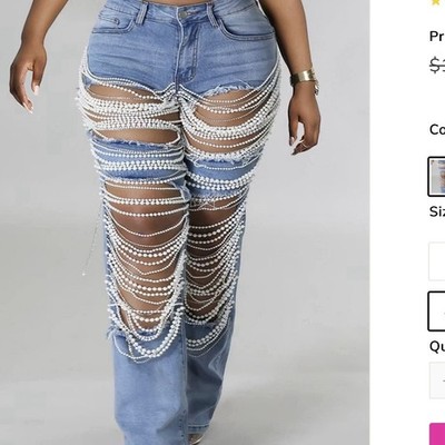 XPLUSWEAR Women s Plus Light Wash Beaded Distressed Flare Denim Jeans