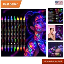 16 Colors 8Pcs Glow in The Dark Body Paint Markers, UV Neon Face Black