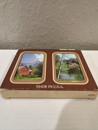 VINTAGE PLASTIC COATED PLAYING CARDS FARM HOUSES UNITED STATES COMPANY FREE SHIP - Picture 5 of 7