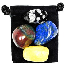 MENTAL RELAXATION Tumbled Crystal Healing Set = 4 Stones + Pouch + Card