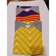 LuLaRoe Sloan Kids Shirt - 3/4 Lenth Sleeve - Yellow Chevron/Grey Sleeve,...