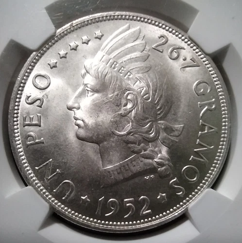 1952 Dominican Republic One Peso Coin - NGC MS64