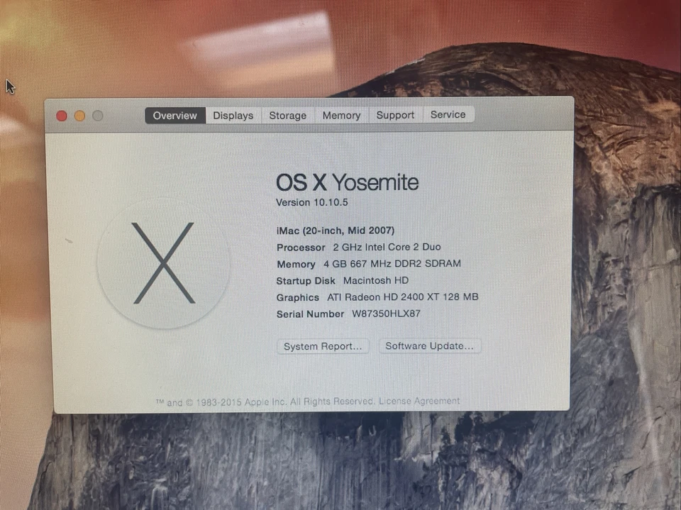 (Nice)Apple iMac 20” mid 2007 C2D 2GHZ 4GB 250GB ATI HD 2400 XT Yosemite 10.10.5 - Image 3 of 4