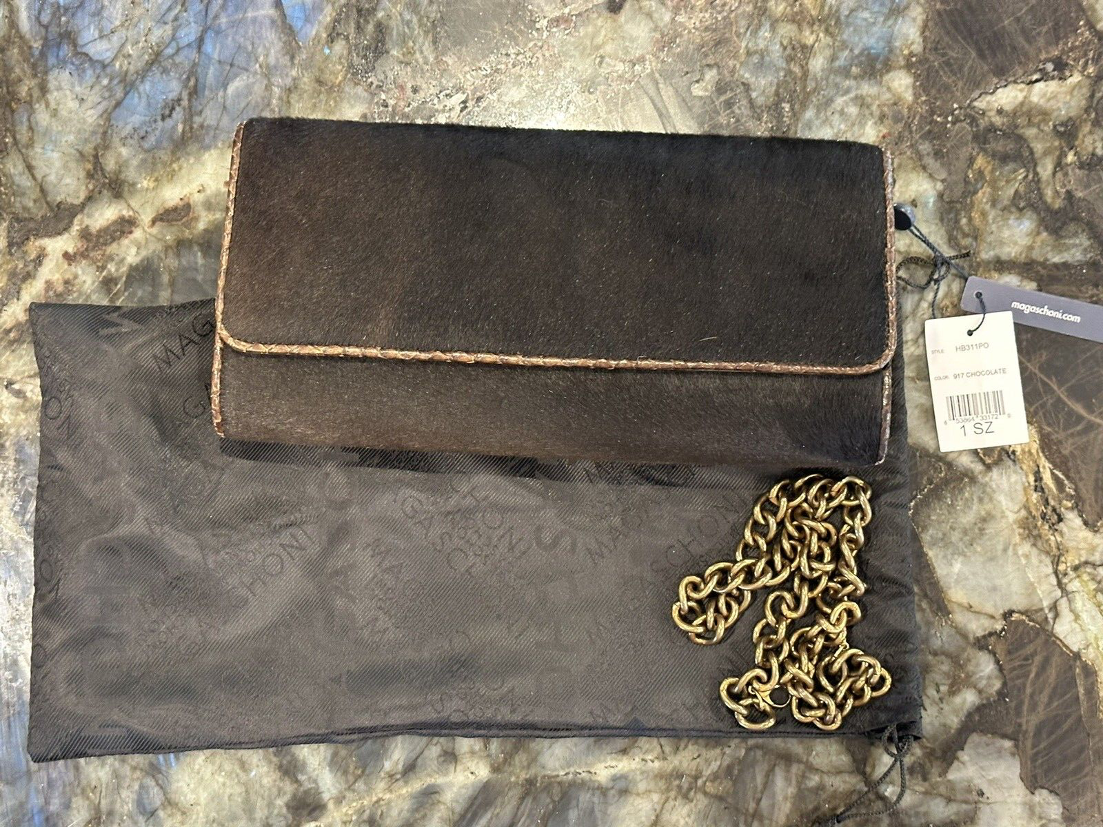 BOUTIQUECHONI FRIZIONE CAPELLI PONY MARRONE FINITURE IN PELLE DI SERPENTE CATENA 11'w x 6""h x 1 5""d