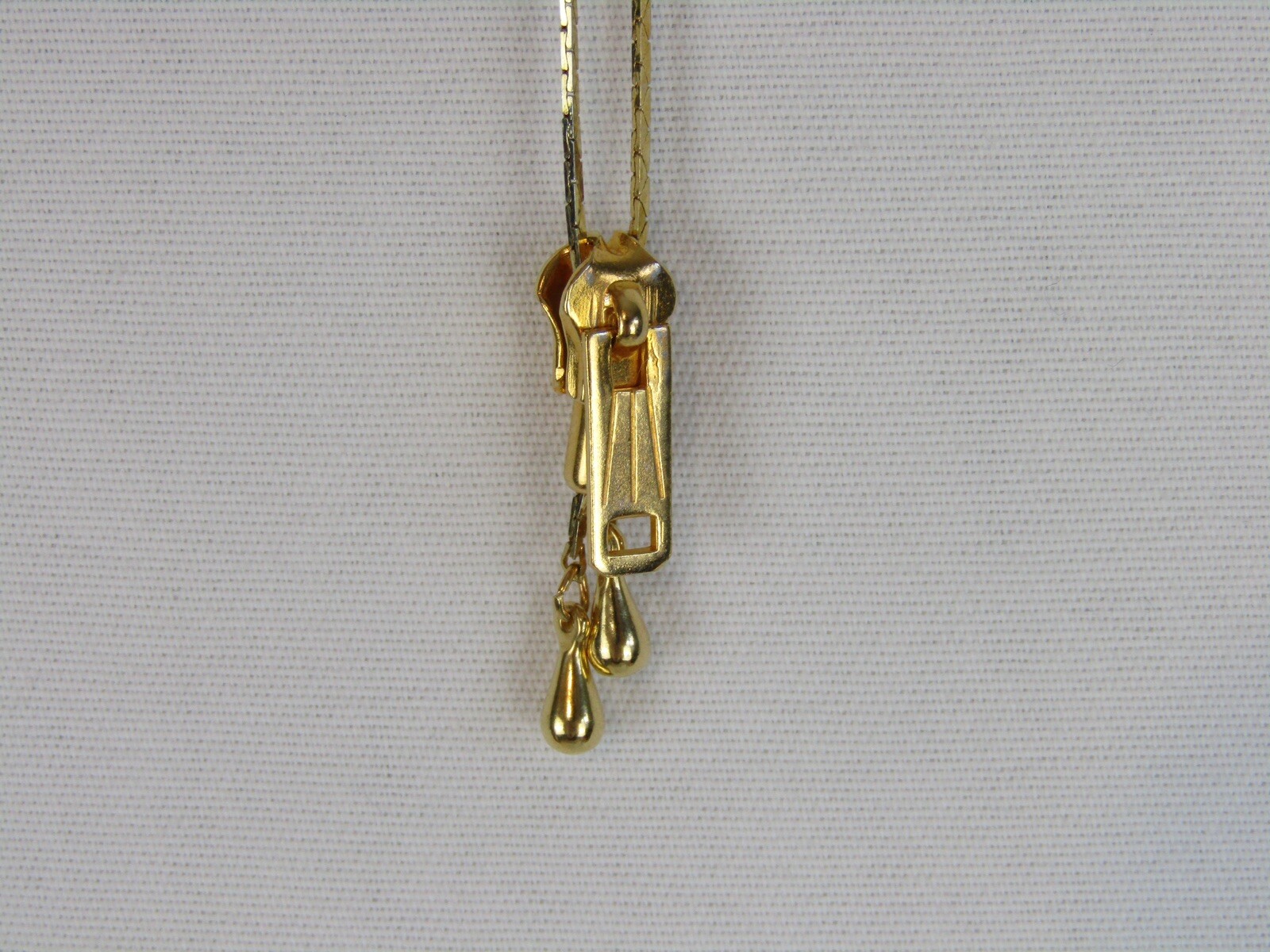 Vintage Gold Zipper Pull Necklace-Lariat Style-Approx. 15 Inches-With Pouch-EUC