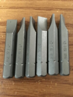 (6) #10-#12Slotted 1/4''Hex 1-1/2''OAL Extra Hard Insert Bit