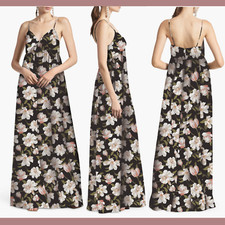 NWT 285 Sachin Babi 14 Jessica Floral Print Gown Ebony Garden Black S1293