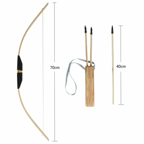 2SET 70cm Kids Archery Wooden Bow Arrow with Quiver Set Garden Target Toys Gift - Picture 3 of 15
