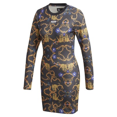 Adidas Her Studio London Black Leopard Chain Print Long Sleeve Bodycon Dress  L | eBay