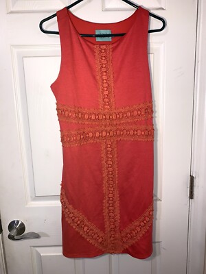 Judith March Red Organge Summer Brunch Dress Boho Bohemian Style Large Dress