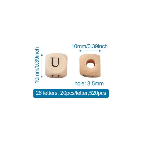 520Pcs Alphabet Wooden Beads with Initial Letter Square Loose Beads 10mm - Picture 4 of 7