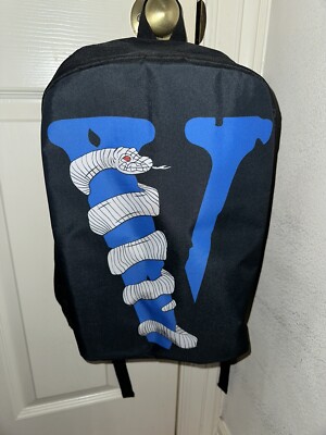VLone Black Backpack Blue V with White Snake Red Eyes