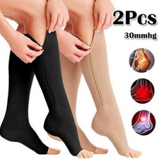 1 Pair Zipper Compression Socks Support Graduated Stockings Mens Women 20-30mmHg