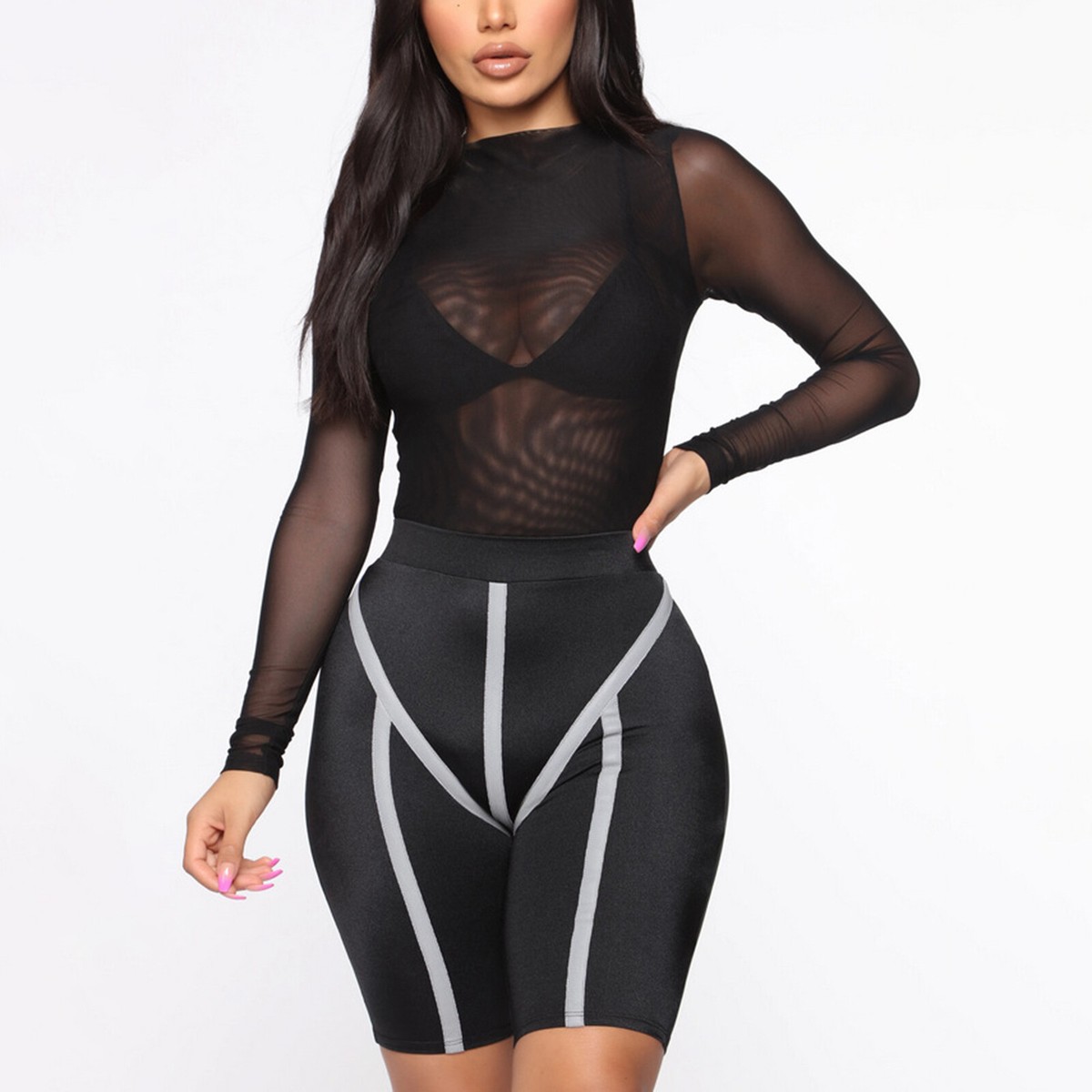 Body à Manches Longues - pour Femme - décolleté en V/Effet Cache-cœur