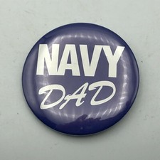 Vintage NAVY DAD Pinback Button Pin Badge Blue + White Military USN Militaria